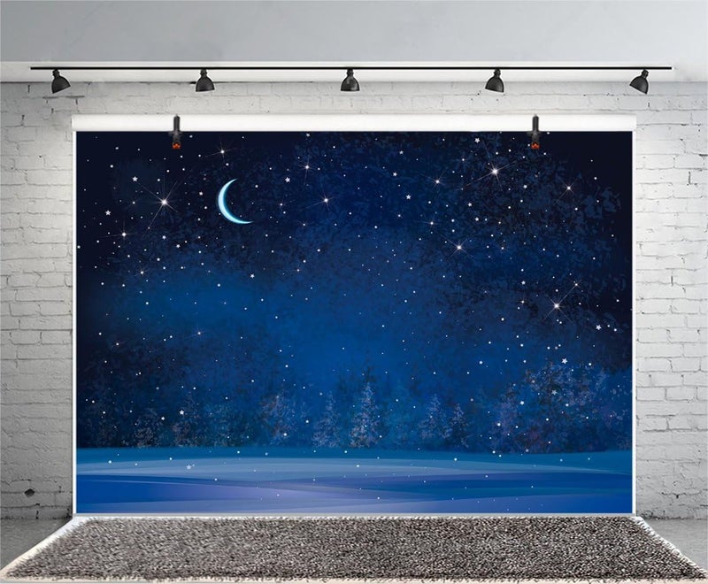 Yeele 10x6.5ft Winter Night Snowfall Snowflake Photography Backdrops Starry Sky Moon Blurry Fir Trees Pine Forest Background Merry Christmas Happy New Year Party Banner Decoration Studio Props - Image 4